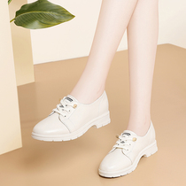Leather white shoes super soft leather shoes British 2021 new spring and autumn White single shoes Joker flat womens shoes