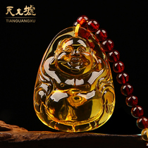Tiangguang Xu natural amber beeswax Buddha pendant yellow honey amber pendant men and women pendants gift with certificate