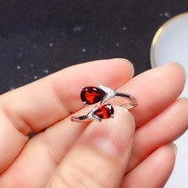 Water drop Mozambique natural pomegranate stone ring blazing red jewel female ring S925 pure silver light extravagant to head ring