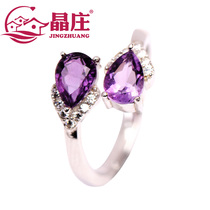 Natural amethyst ring citrine olive Garnet s925 silver gem opening simple temperament