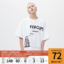 PCLP(PERCLIPS) Bigfoot Print Short Sleeve Men Simple Joker Loose Summer Tide Style T-shirt