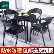 Outdoor Balcony Table And Chairs Patio Fujii Three Sets Outdoor Open-air Milk Tea Shop Home With Tenten Chair Rattan table and chairs