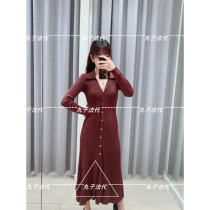 SANDRO retro style V-neck waist long knitted dress 21 early autumn women