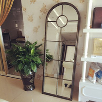  American retro old wrought iron wall-mounted mirror frame Floor-to-ceiling fitting mirror Full-length mirror Full-length mirror Entrance window decorative mirror