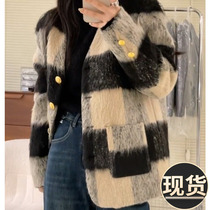 ader autumn and winter new Sen series high-level Hepburn style woolen coat fashion temperament thickened warm contrast color coat
