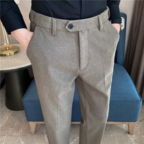 Rich and bird autumn winter sweaty sweatpants men light and luxurious business Thing casual long pants Korean version mill wool thickened small footed pants