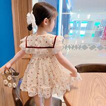 Childrens clothing 2021 summer new girls foreign style peach heart lace collar dress children Korean chiffon skirt princess dress