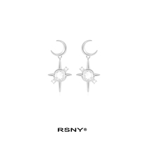  (New product)RSNY star and moon earrings female sterling silver 2020 new trendy long temperament niche design#Plex