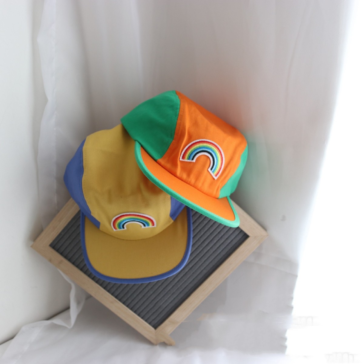 xxxxkids Korean fan children's stitching rainbow cap hip-hop cap baseball cap