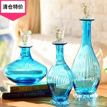 Eurostyle Creativity Furnishing Prototype Board Room Decoration Vase Blue Living-room Genguan Hotel Glass Florator Three Sets of Pendulum Pieces