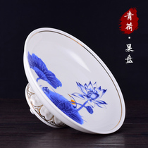 There is a Buddha tool Ceramic blue and white porcelain lotus fruit plate Home for Buddha tribute plate indoor vintage fruit plate 