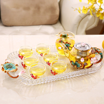 Flower blooming moon enamel color kung fu tea cup teapot public Cup tray set Chinese retro tea cup gift Cup