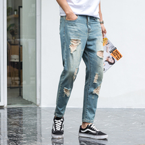 Fall Cave jeans Mens 90% Pants Loose small foot scraped beggars big code 9 points Harlan pants tide