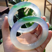 High-end green violet round strip floating flower Jade jade bracelet Myanmar natural a cargo ice seed jade bracelet