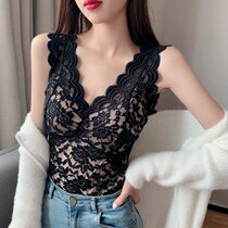Sexy V Collar Beauty Back Lace Harness Design Sensation Inner Hitch Sleeveless Vest Woman Chest Cushion Bra Integrated With Bottom Blouse