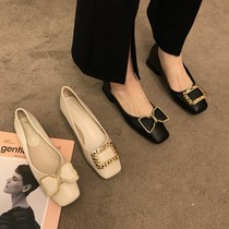 Hong Kong 2021 summer new retro low-heel ladyshoes Womens Fashion Square head bow milk shoes soft bottom work shoes