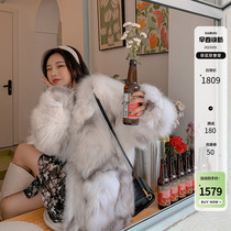 Derez Snow Flows 2022 imported fox fur v - collar skinny coat girl