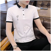 Polo shirt mens short sleeve lapel collar tide brand summer mens white cotton T-shirt embroidery Korean trend personality fashion