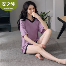 2022 new sleepwear womens summer thin models Modale short sleeve shorts cramps sexy lace family clothes can be worn out