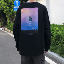 Sanjati Crane 2020 Autumn new oil painting back butterfly print long sleeve male and female couples fashion brand