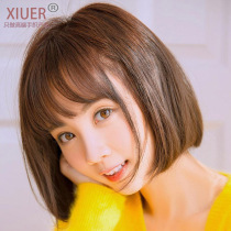 Full hand-woven double-handed needle wig Female short hair Real hair Air thin bangs Bobo fluffy realistic bobo face repair temperament