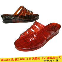 New female drag crystal slopes heel Korean version slippers comfort word-striped Summer thick bottom Mom non-slip indoor drag