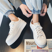  2021 new spring white shoes mens shoes Korean version of the trend all-match sports and leisure tide shoes canvas heightening board shoes