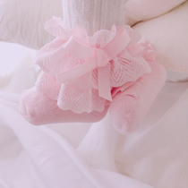 Female baby spring and autumn lace bow lace socks young childrens socks full moon 100 days Princess socks cotton baby socks