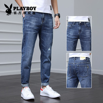  Playboy new jeans mens thin summer casual trend mens pants young and middle-aged slim-fitting small-legged long pants