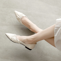Pointed single shoes womens Joker shallow mouth 2021 summer new soft-soled shoes late evening breeze gentle flat laddy flat laddy shoes