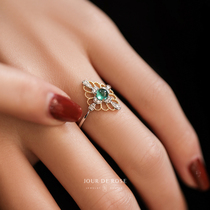 Brother Ling emerald ring female 18K color treasure real gold color separation retro elegant design light luxury temperament fairy