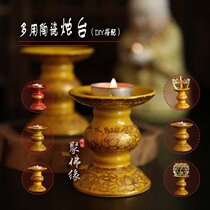 Buddhist Supplies Ceramic Lotus Genuine Golden Yellow Candle Holder Tang Color Oil Lamp Base Ghee Lamp Holder Wax Candle Holder for lamp