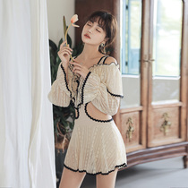 Swimsuit female 2021 new explosive Korean ins small fragrant fairy fan conjoined body thin belly conservative hot spring