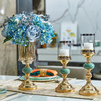 Light luxury gold candle holder ice crack ceramic candlelight dinner props Simple European dining table Living room entrance decoration