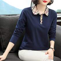 2020 autumn new fashion loose solid color long sleeve T-shirt H2416 royal blue 4XL (recommended 140-15