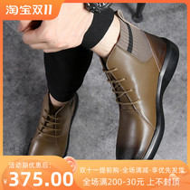 Martin boots mens high-top 2022 spring new Korean version of the wild Brock leather to increase the trend of British style mens boots