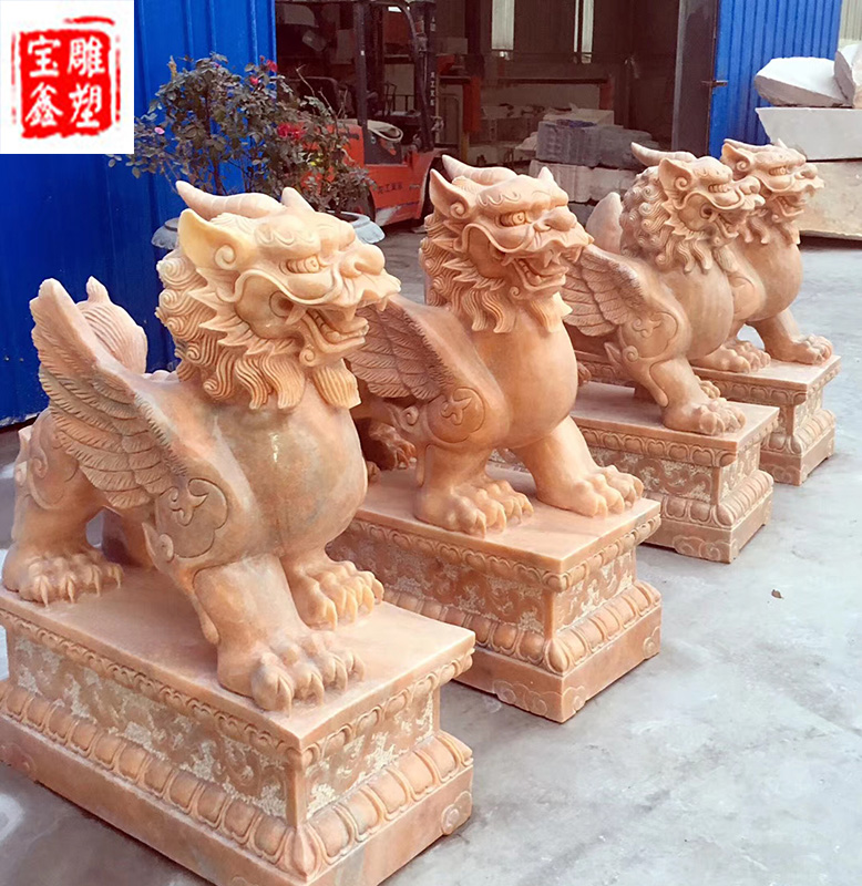 A pair of stone pixiu doorway lucky white marble household stone pixiu stone sunset red pixiu lucky light