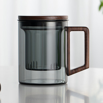 Office tea water separation tea cup with lid mens personal tea cup large capacity wooden glass female