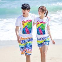 Korean Version Beach Pants Male Shorts Lovers Beach Pants Spring Summer Color Wave Flowers Casual Pants Men And Women Swimming Speed Dry Pants