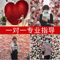 Simulation rose wall net red background wall set indoor window wedding decoration fake flower plant wall wall green plant