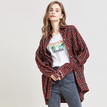 Akka medium and long shirt womens clothing 2021 autumn new outer wear wild plaid design sense top shirt jacket