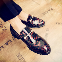 Spring tide shoes men paint leather on English tip lean head leisure shoes nightclub hairdresser lazy one foot increase