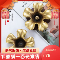 Flower-blooming pure copper creative Japanese Norse simple clothes hook American light luxury porch art hook Chinese walnut