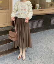 MOBAI retro crimson half body dress with slim tightness waist and small subtemperament in long dress 2022 autumn and winter new