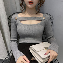 2019 autumn and winter new foreign air fashion sweaters in the bottom sweater lady inner hitch with a lined shoulder blouses blouse