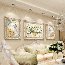 Living room in Fuyun Triple Decorative Painting Auspicious Peacock European Sofa Backwall Oil Painting Brief European Mural Hanging Painting