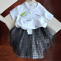 L296 girls summer cotton T-shirt mesh skirt two-piece set-4 1