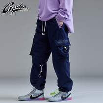 GUUKA blue straight overalls mens fashion brand teen hip-hop sports multi-pocket drawstring drawstring pants loose