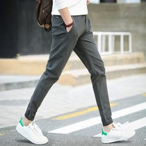 2019 New casual pants mens slim feet Korean version of youth straight tube Joker nine-point tie pants mens tide