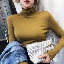 Half-height collar bottom-shirt woman autumn winter plus suede thickened inner lap 2022 new ocean gas agaric side length sleeves 100 lap T-shirt